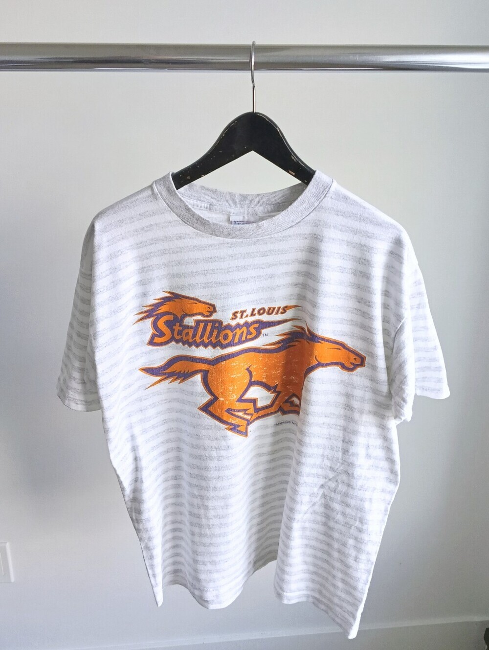 Vtg 1993 St Louis Stallions Striped NFL Tee L USA